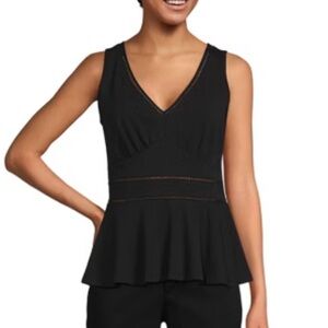 Lands' End Black Sleeveless V-Neck Lightweight Peplum Top size XL